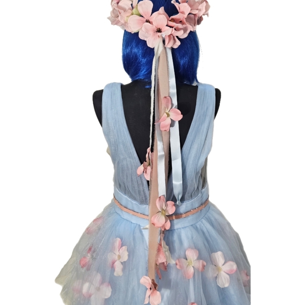 Enchanted Woodland Fairy Costume Tulle Blue Gown W/ Detachable Wings Size10 - Picture 9 of 16